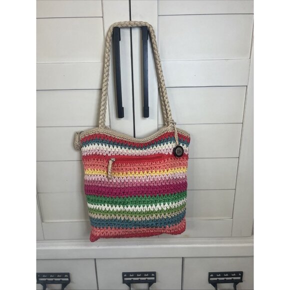The Sak Handbags - The Sak Multi Colored Rainbow Crochet Boho Sack shoulder Bag